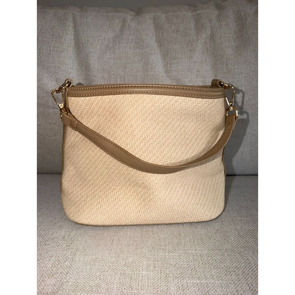 Beige Woven Women’s Shoulder Bag – Crossbody Purse – Gold Hardware – New